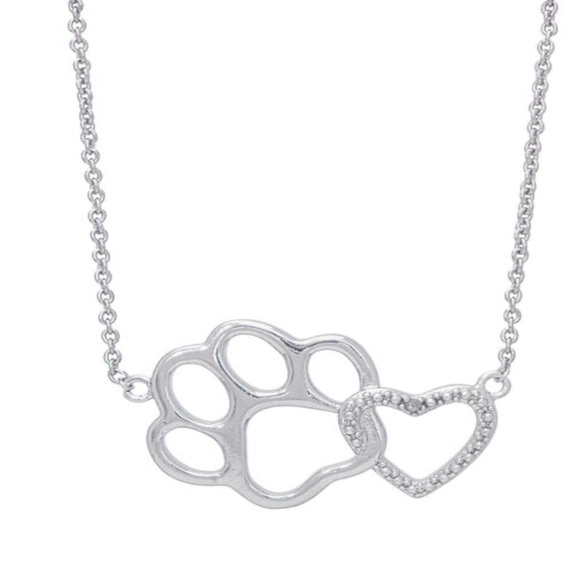🆕Gianni Argento Accent Paw and Heart Pendant Necklace Diamond Accents Silver 18” - Picture 1 of 5